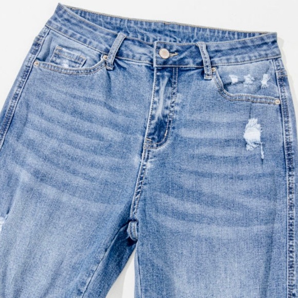 Dusk Blue High Rise Distressed Flare Jeans - Picture 5 of 10